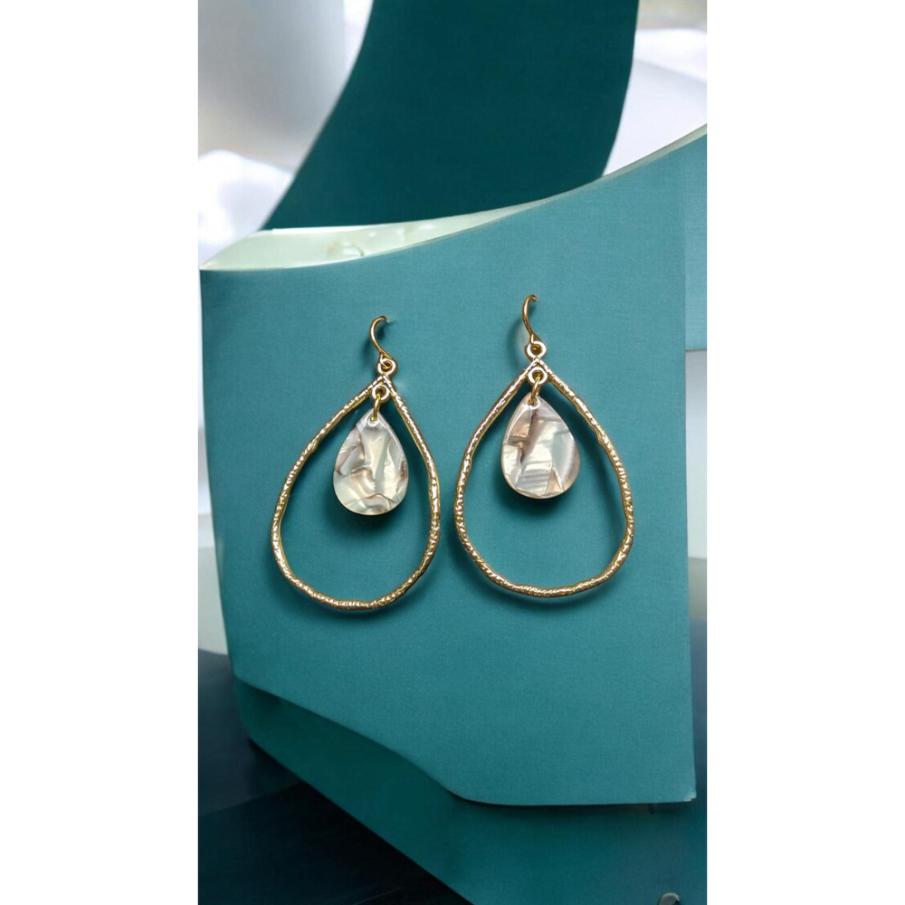 Blue and Gold Teardrop Earrings Acetate Gold Tone Dangle Earrings